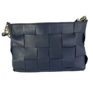 Anna Paola Navy Basket Weave Pebble Leather Crossbody Purse Handbag Made Italy